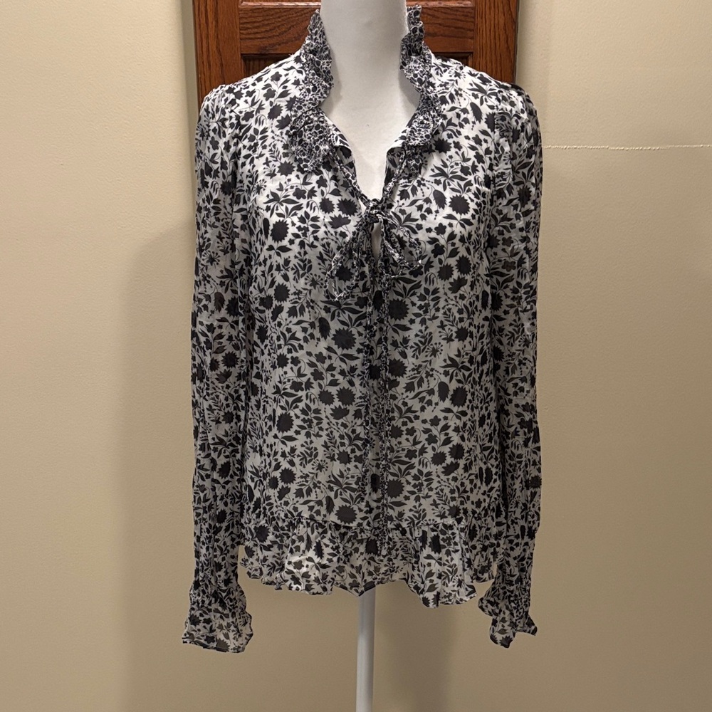 Rebecca Minkoff Monochrome Floral Blouse - size Small